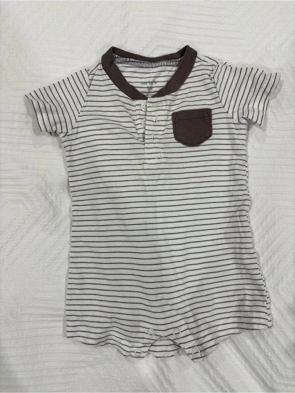 Carter’s Striped Short-Sleeve Baby Romper in White and Brown